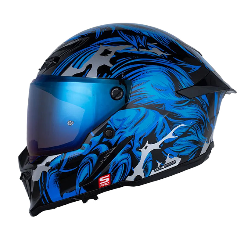 Casco Shaft Pro 615Dv Werewolf Negro Azul Visor Iridium Azul