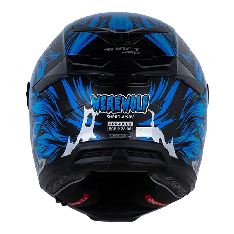 Casco Shaft Pro 615Dv Werewolf Negro Azul Visor Iridium Azul