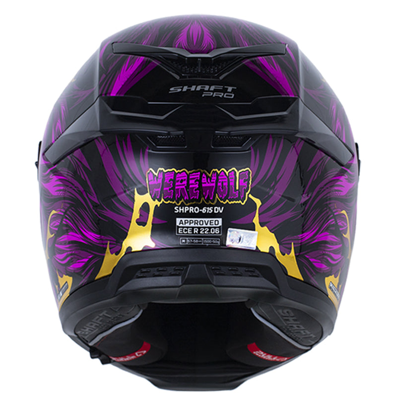 Casco Shaft Pro 615Dv Werewolf Negro Fucsia Visor Iridium Dorado