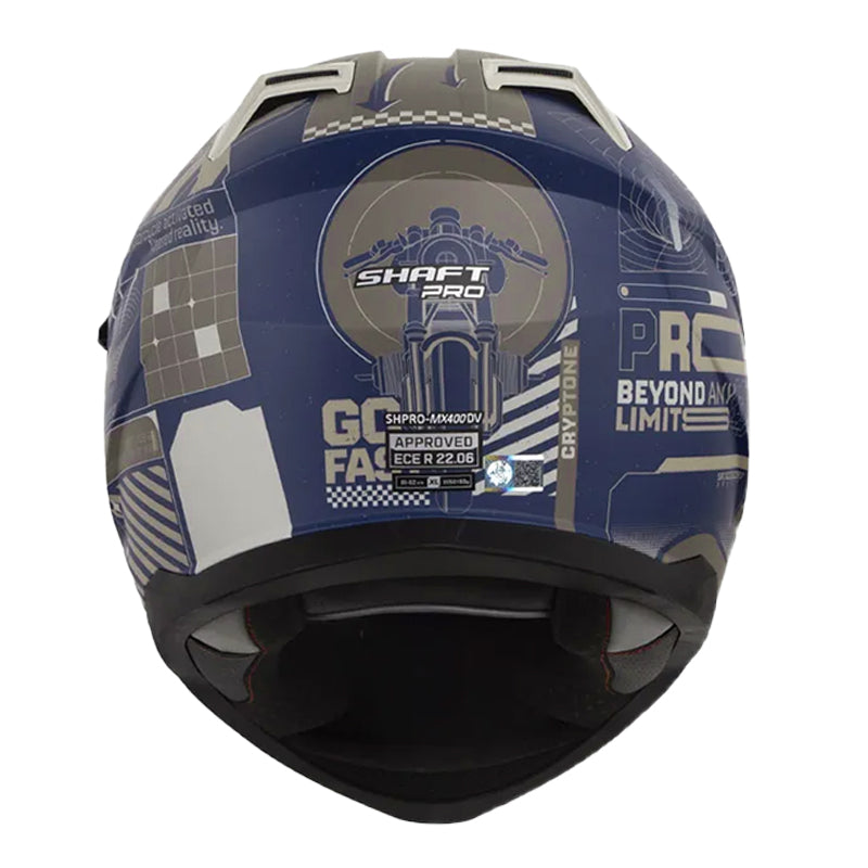 Casco Shaft Pro Mx400Dv Cryptone Azul Oscuro Arena Visor Iridium Rojo