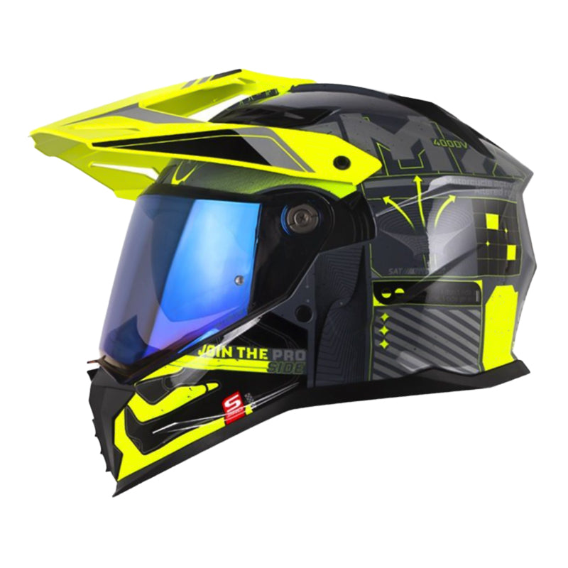 Casco Shaft Pro Mx400Dv Cryptone Gris Oscuro Amarillo Visor Iridium Azul