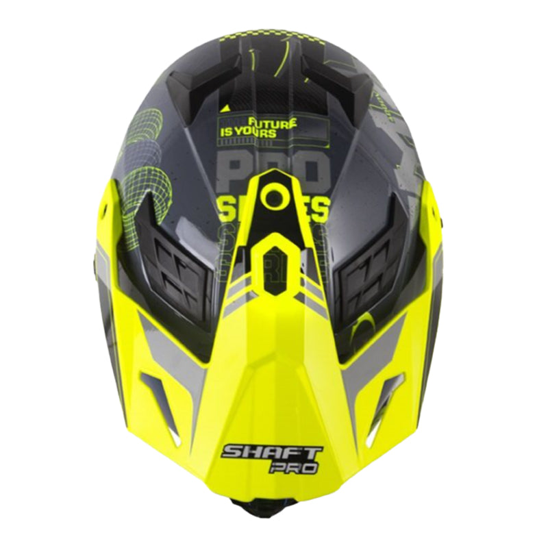 Casco Shaft Pro Mx400Dv Cryptone Gris Oscuro Amarillo Visor Iridium Azul