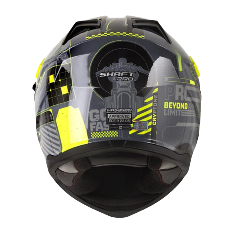 Casco Shaft Pro Mx400Dv Cryptone Gris Oscuro Amarillo Visor Iridium Azul