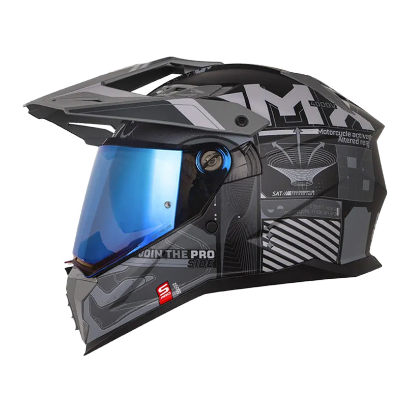 Casco Shaft Pro Mx400Dv Cryptone Negro Gris Visor Iridium Azul