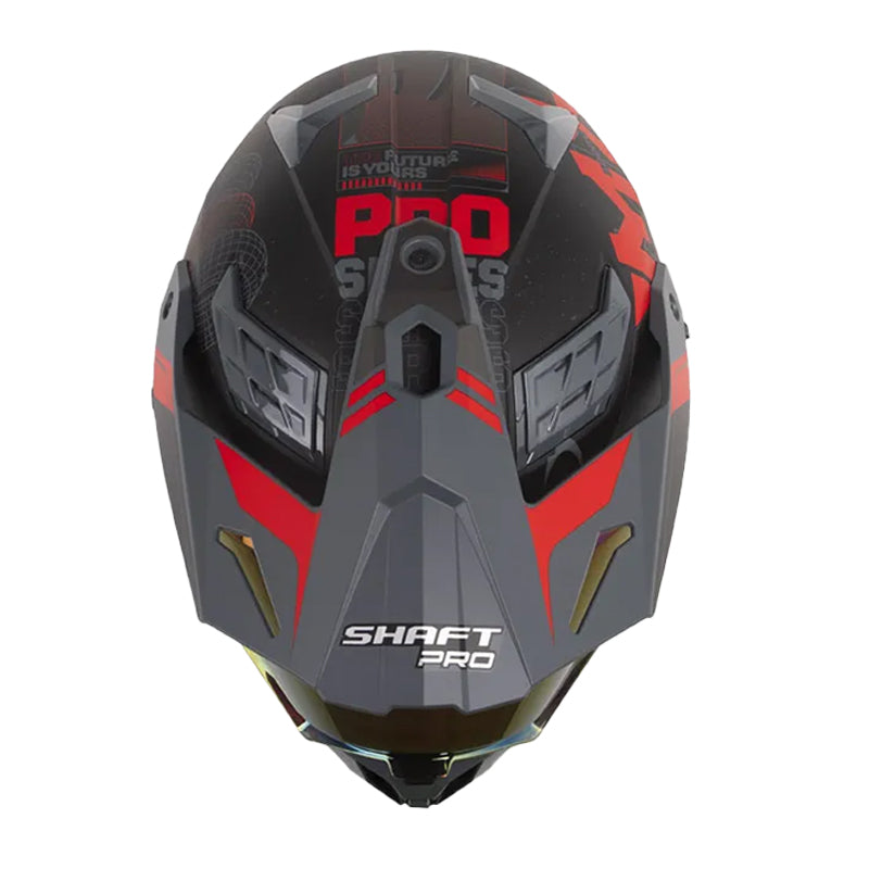 Casco Shaft Pro Mx400Dv Cryptone Negro Rojo Visor Iridium Rojo