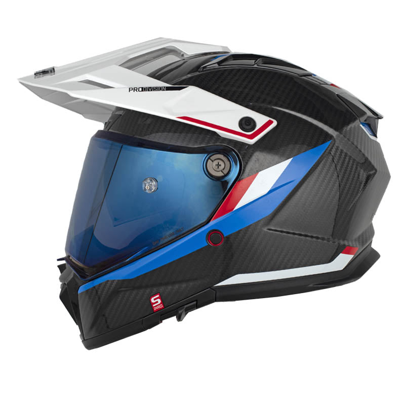 Casco Shaft Pro Mx480 C Atlas Negro Carbono Rojo Visor Iridium Azul