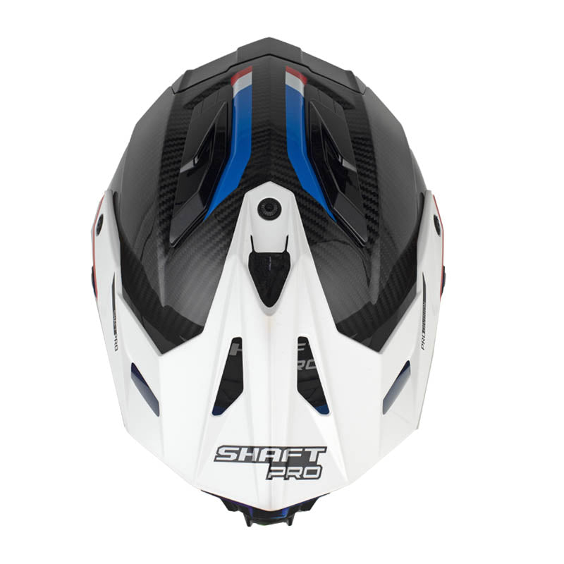 Casco Shaft Pro Mx480 C Atlas Negro Carbono Rojo Visor Iridium Azul