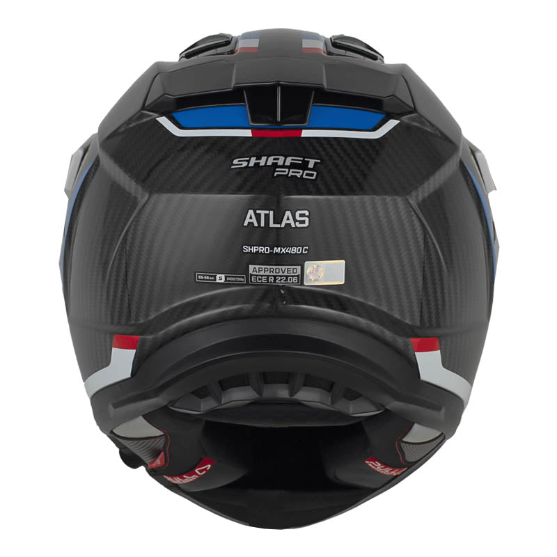 Casco Shaft Pro Mx480 C Atlas Negro Carbono Rojo Visor Iridium Azul