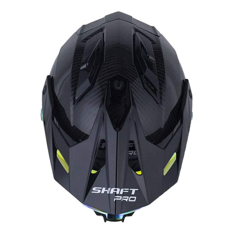 Casco Shaft Pro Mx480 C Solid Negro Carbono Silver Visor Revo Rojo