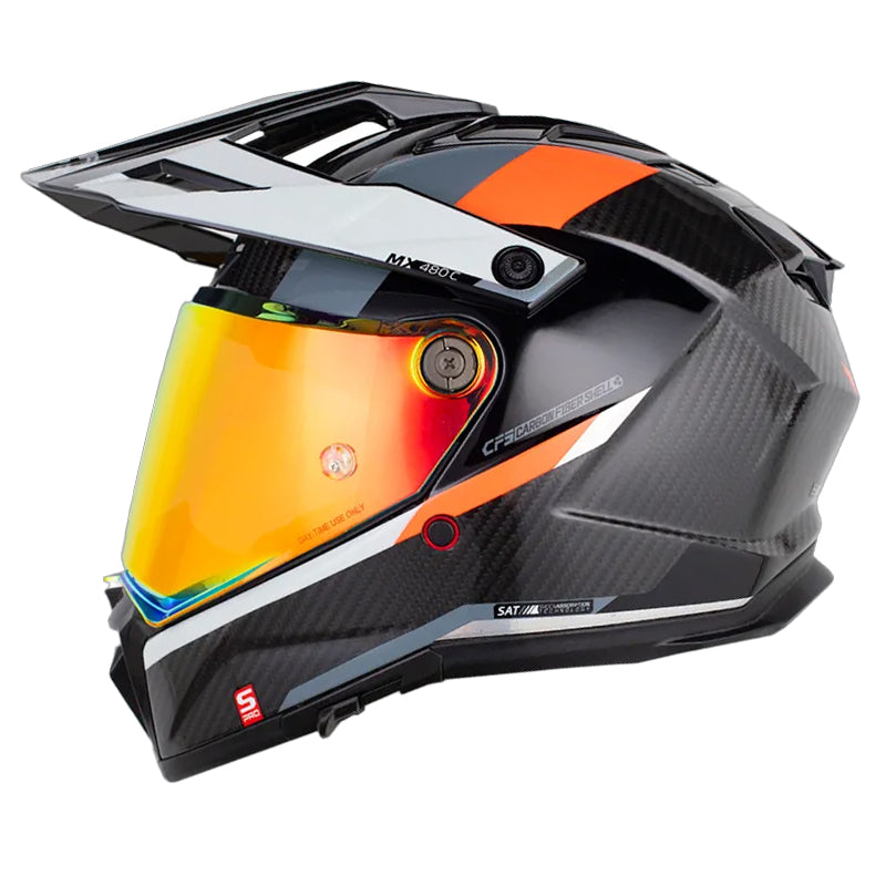 Casco Shaft Pro Mx480 Nomad Negro Carbono Gris Claro Visor Revo Rojo