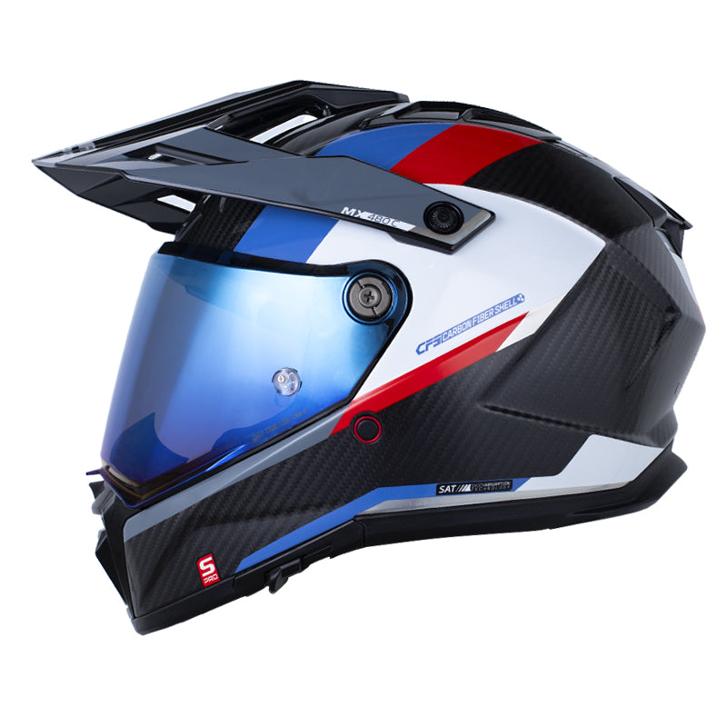 Casco Shaft Pro Mx480 Nomad Negro Carbono Gris Oscuro Visor Iridium Azul