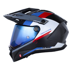 Casco Shaft Pro Mx480 Nomad Negro Carbono Gris Oscuro Visor Iridium Azul