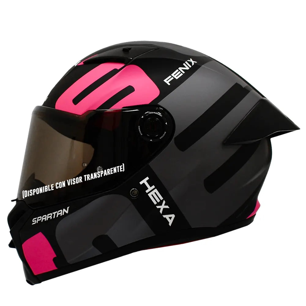 Casco Spartan Fenix Hexa Negro Gris Rosado