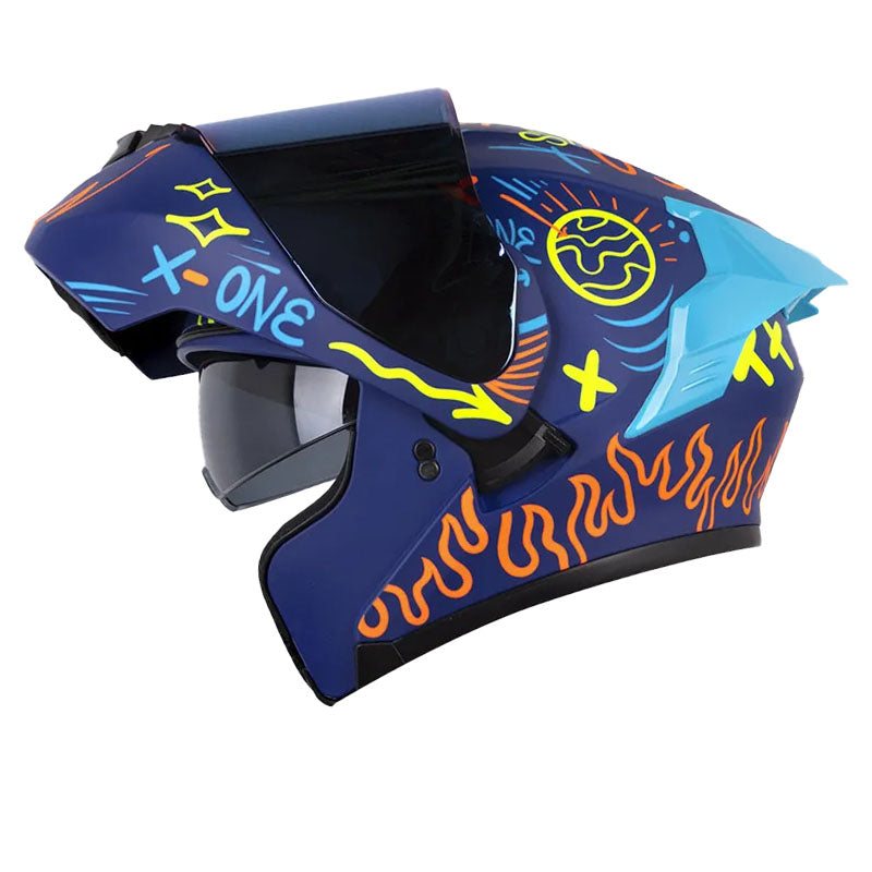 Casco X-One X-3000Rs Power Azul Naranja Neón Visor Iridium Azul