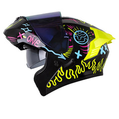 Casco X-One X-3000Rs Power Negro Amarillo Neón Visor Revo Morado