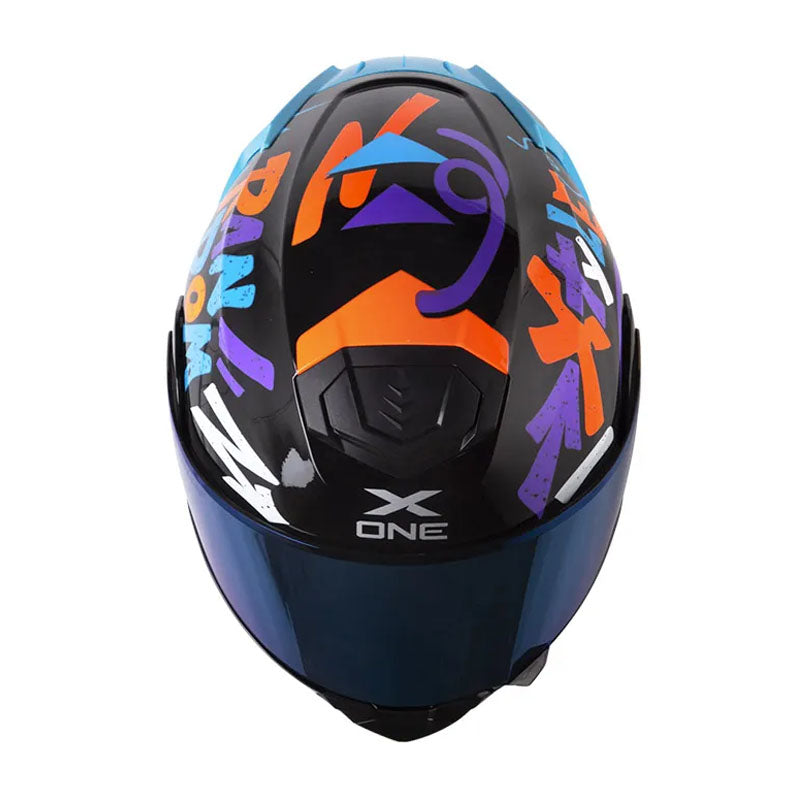 Casco X-One X-3000Rs Stuff Negro Naranja Neón Visor Iridium Azul