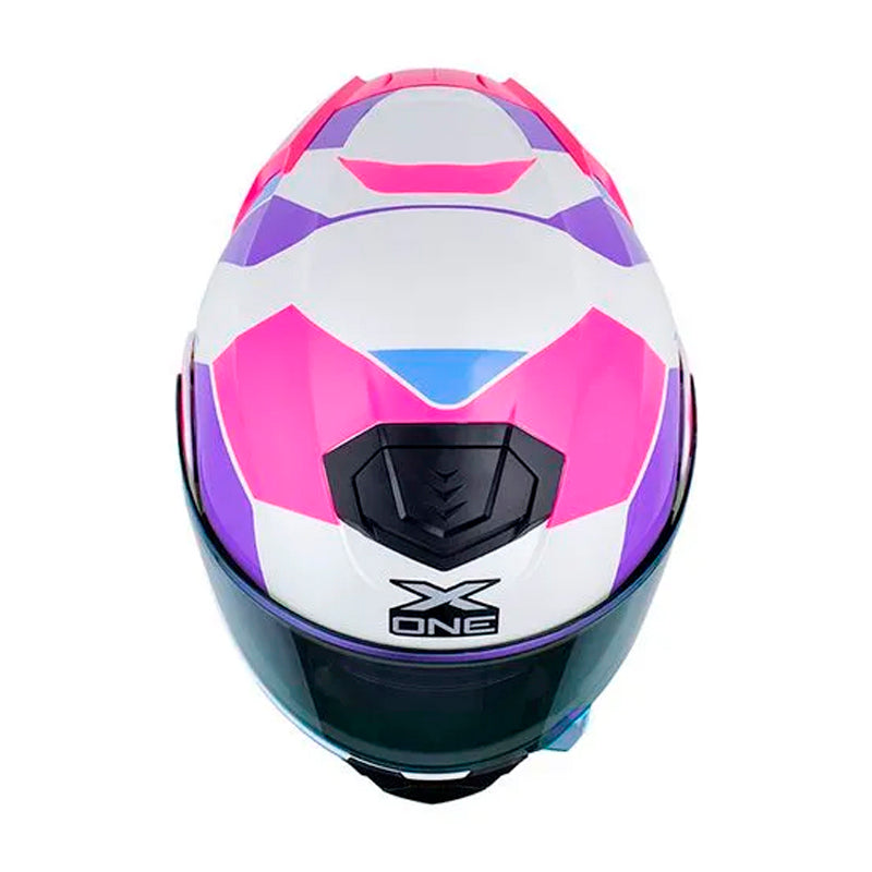 Casco X_One X-3000Rs Aiwe Blanco Perlado Fucsia Visor Iridium Morado