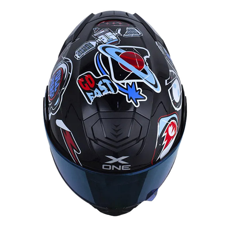 Casco X One X-3000Rs Discovery Negro Rojo Visor Iridium Azul