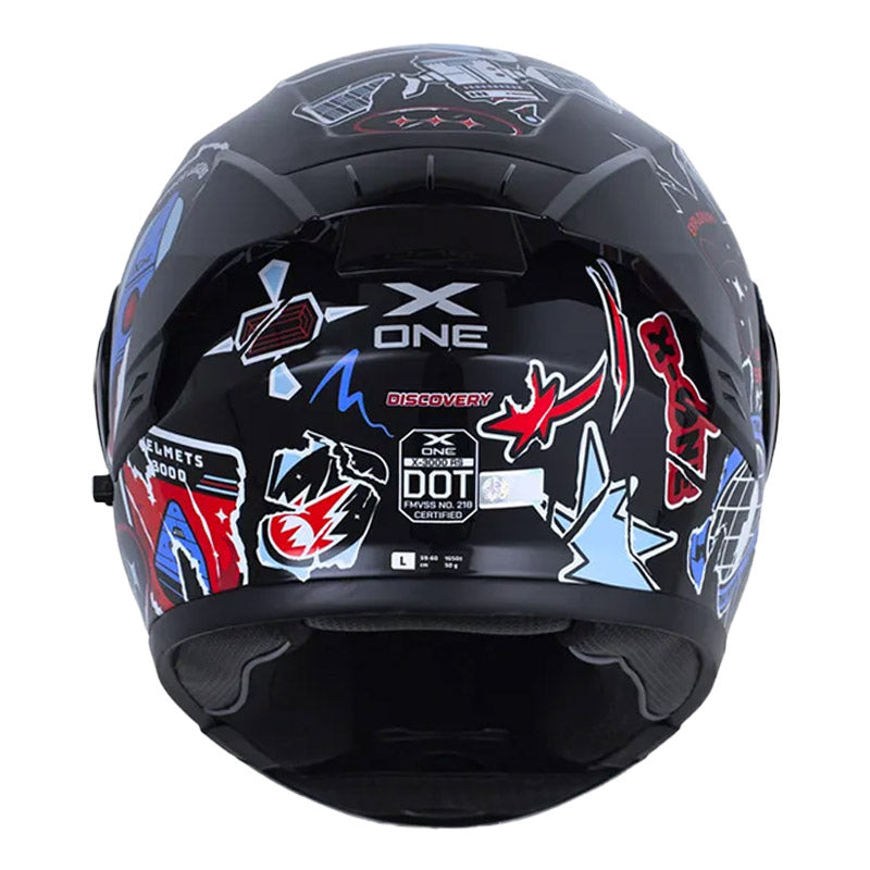 Casco X One X-3000Rs Discovery Negro Rojo Visor Iridium Azul