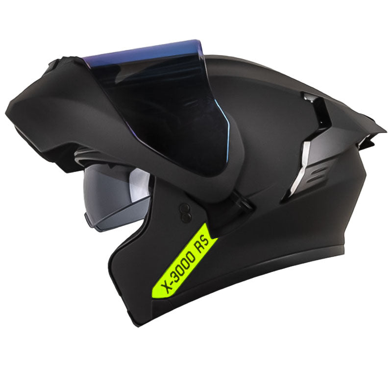Casco X_One X-3000Rs Solid Negro Amarillo Neon Visor Iridium Azul