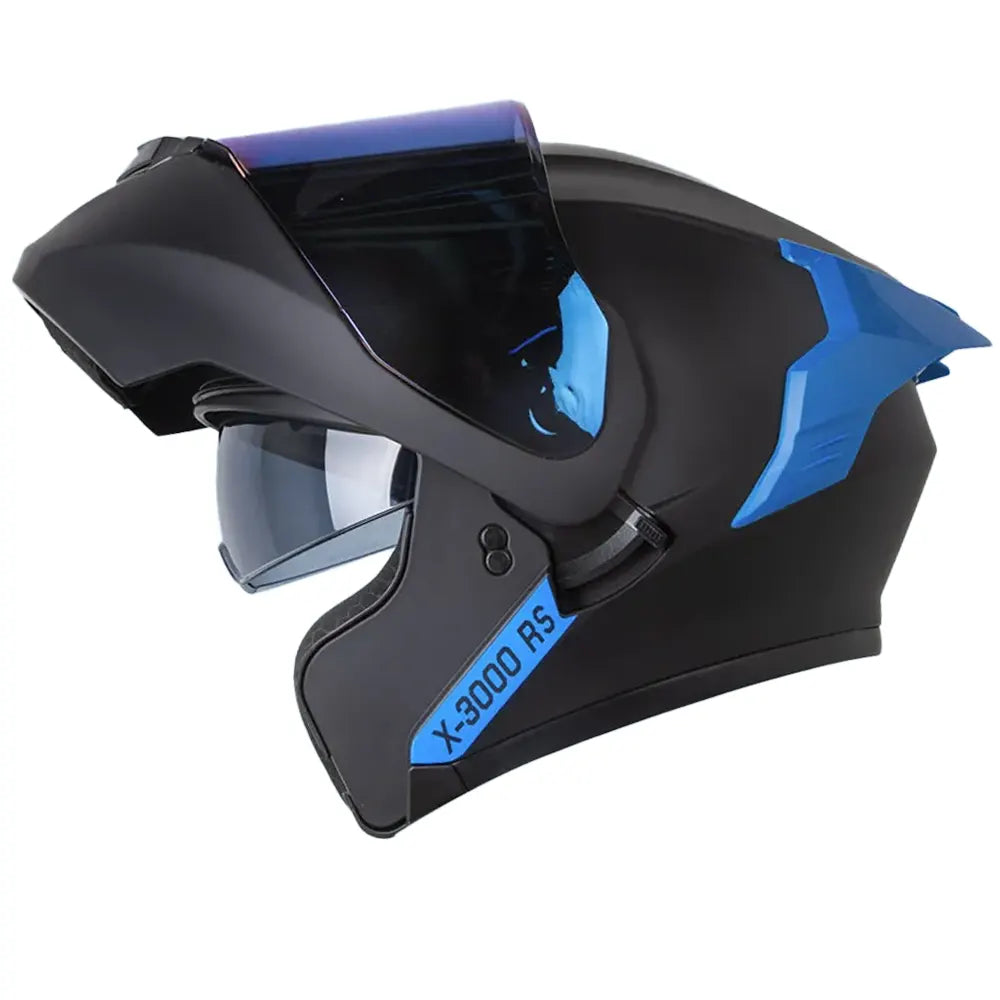 Casco X-One X-3000 Rs Solid Negro Azul Visor Iridium Azul