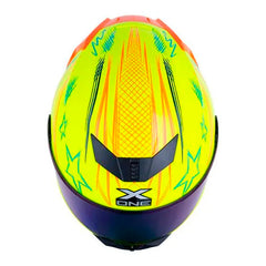 Casco X_One X-500 Rs Scrawl Amarillo Neon Naranja Neon Visor Iridium Azul