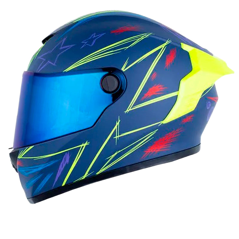 Casco X_One X-500 Rs Scrawl Azul Oscuro Amarillo Neon Visor Iridium Azul