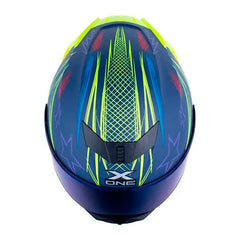 Casco X_One X-500 Rs Scrawl Azul Oscuro Amarillo Neon Visor Iridium Azul