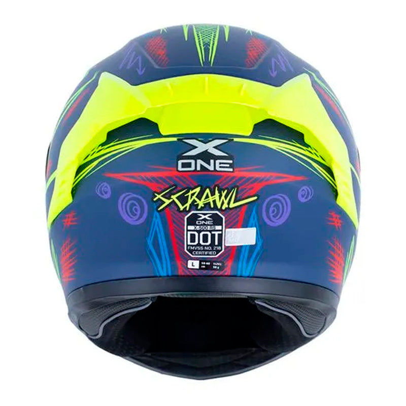 Casco X_One X-500 Rs Scrawl Azul Oscuro Amarillo Neon Visor Iridium Azul