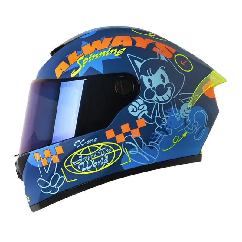 Casco X_One  x-500 Gt Evo Mad Kat Azul Naranja Visor Azul