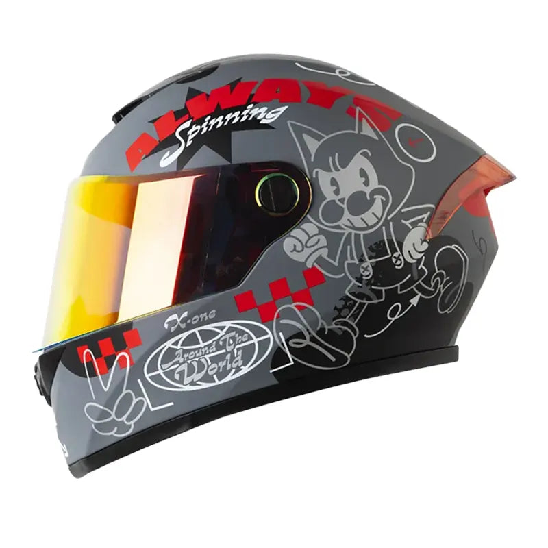 Casco X_One  x-500 Gt Evo Mad Kat Gris Oscuro Rojo Visor Iridium Rojo