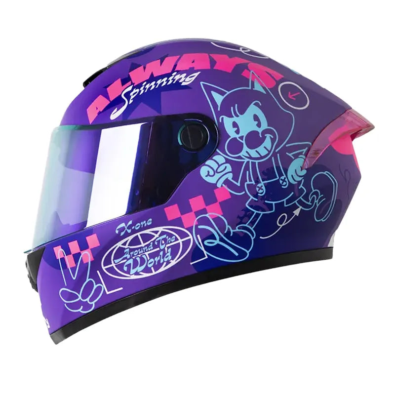Casco X_One  x-500 Gt Evo Mad Kat Morado Fucsia Visor Iridium Morado
