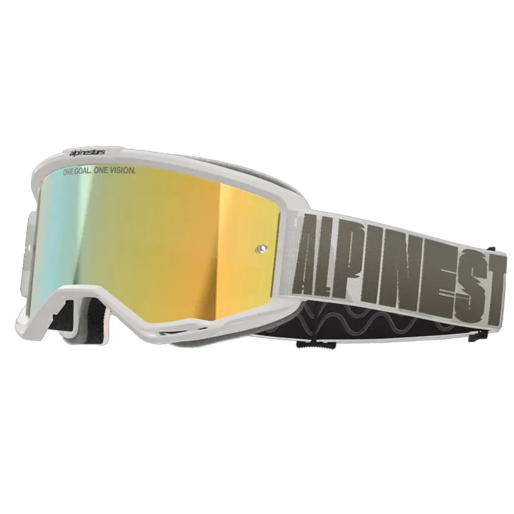 Lentes Cross Alpinestars Hollow Wind Blanco Visor Iridium Dorado