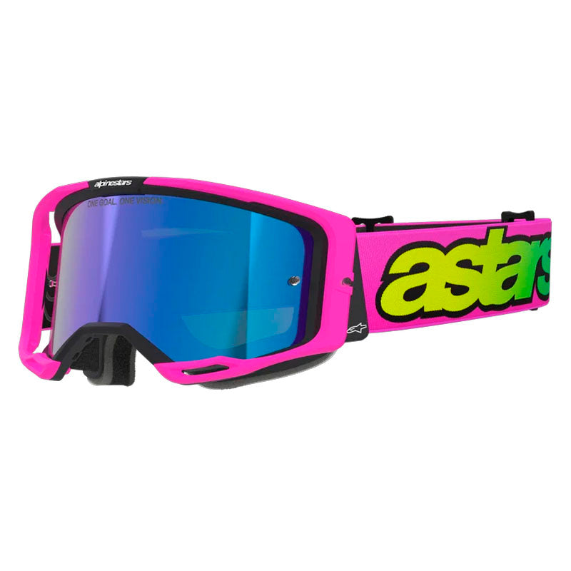 Lentes Cross Alpinestars Vision 8 Vista Rosado Amarillo Visor Iridium Azul