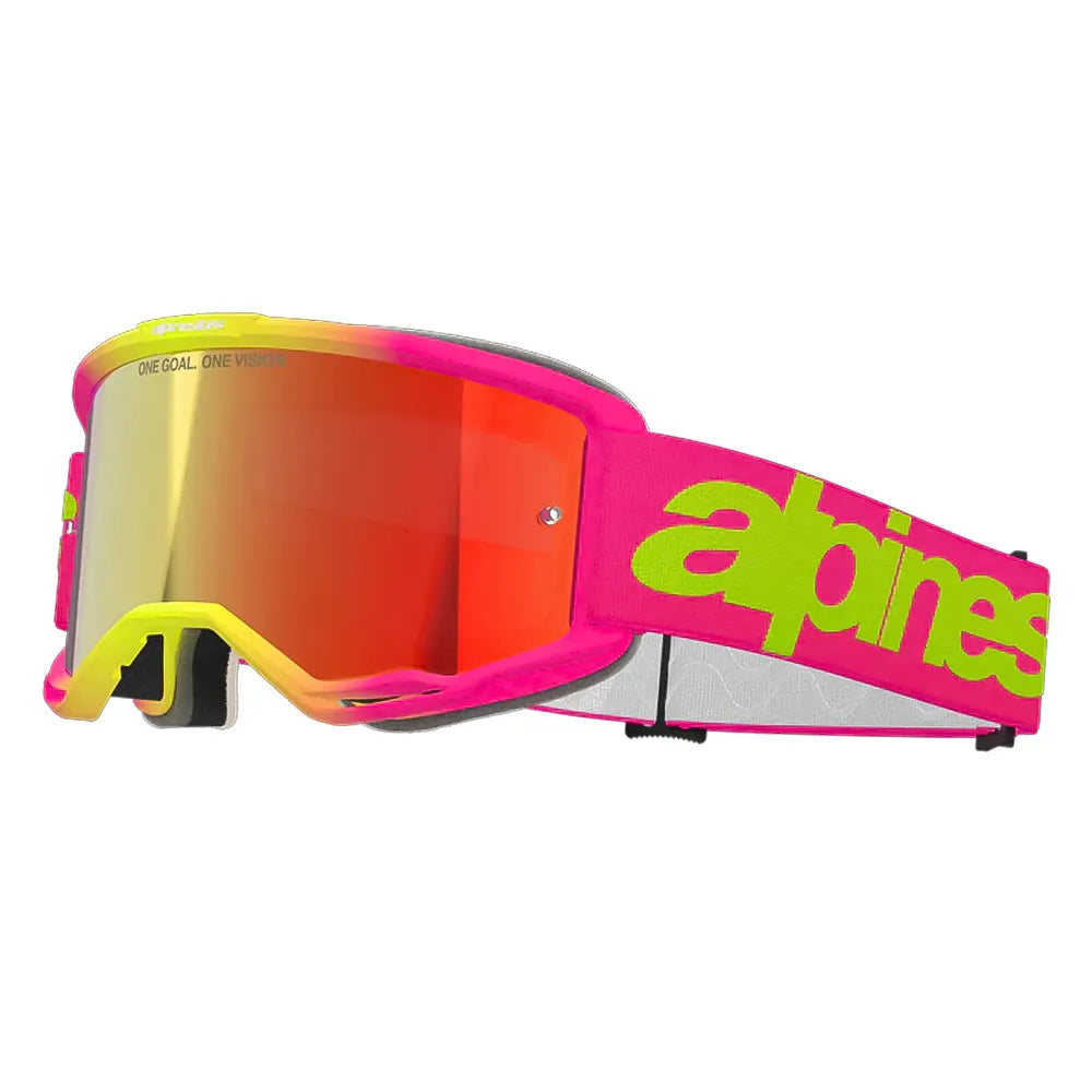 Lentes Cross Alpinestars Wordmark Rosado Amarillo Visor Iiridium Rojo