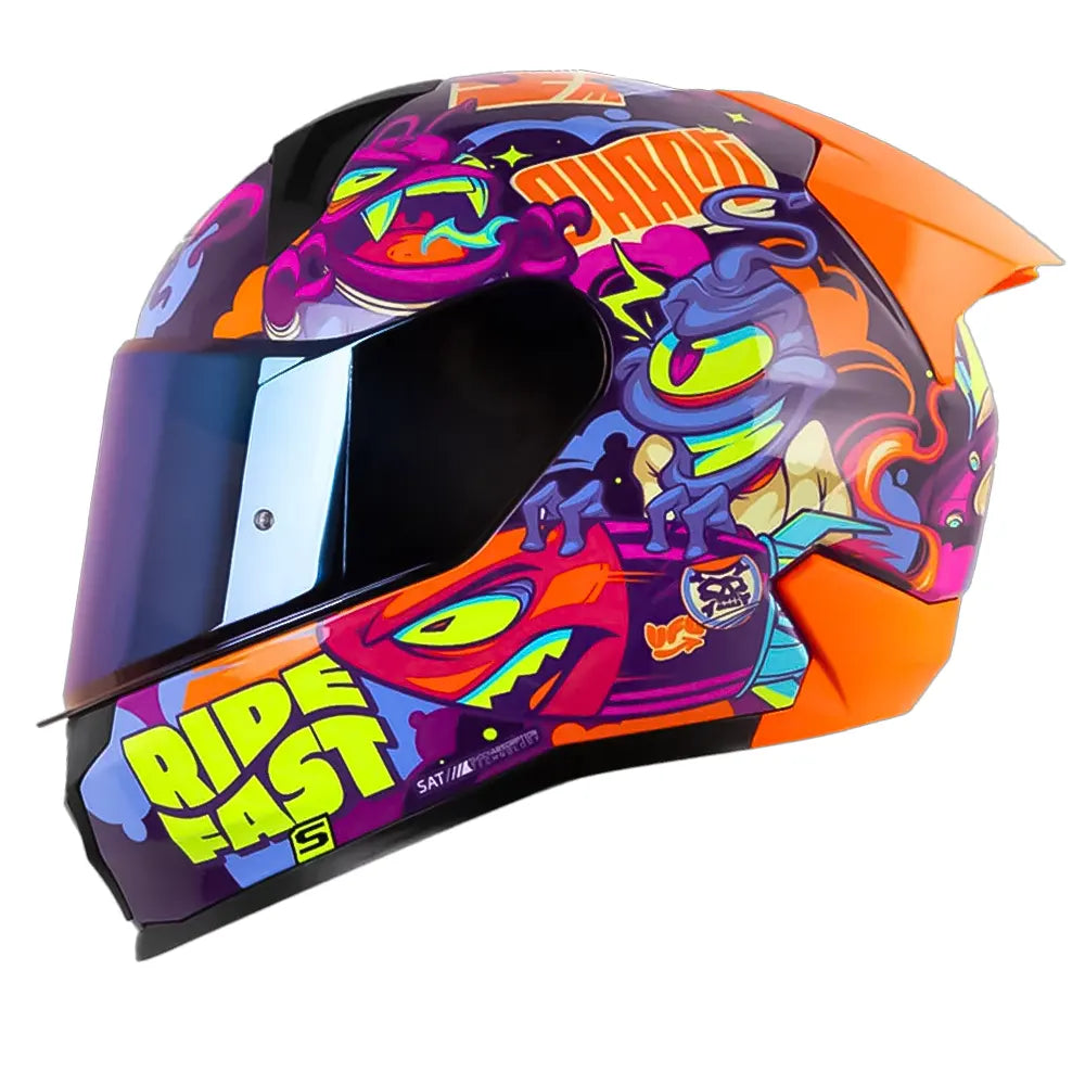 Casco Shaft 560 Evo Universe Morado Naranja Neón Visor Iridium Azul