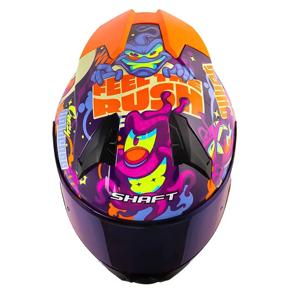 Casco Shaft 560 Evo Universe Morado Naranja Neón Visor Iridium Azul
