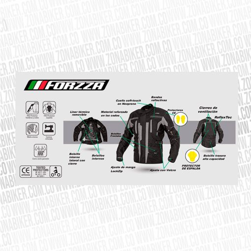 Chaqueta Forza Touring Montmelo Negro Gris 4 - ZONABIKER LA 21 6