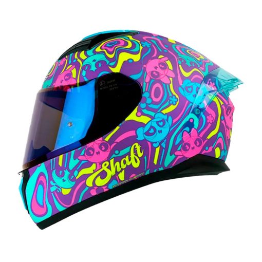 Casco Shaft 582Sp Evo Power Puff Morado Amarillo Visor Iridium Azul 1 - ZONABIKER LA 21 2