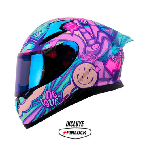 Casco Shaft Pro 612Dv Evo Hippy Morado Fucsia Visor Iridium Azul