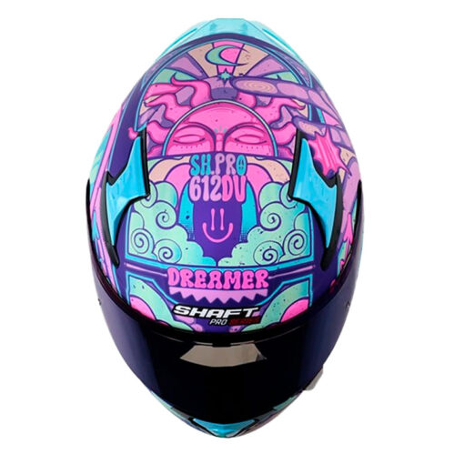Casco Shaft Pro 612Dv Evo Hippy Morado Fucsia Visor Iridium Azul 3 - ZONABIKER LA 21 1