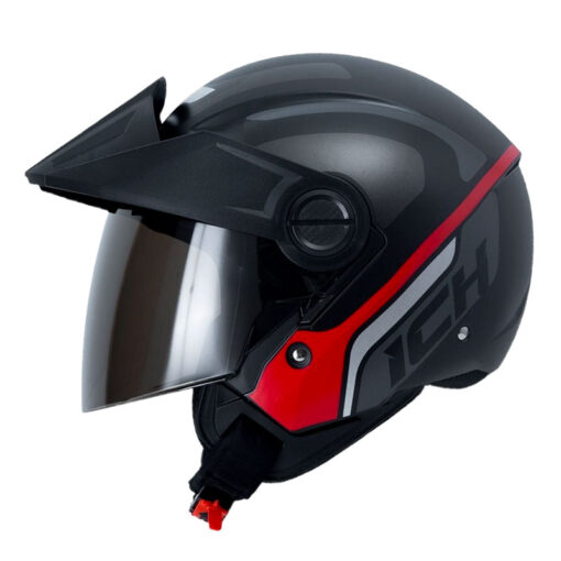 Casco Ich 102 Meshin Negro Rojo Visor Smoke