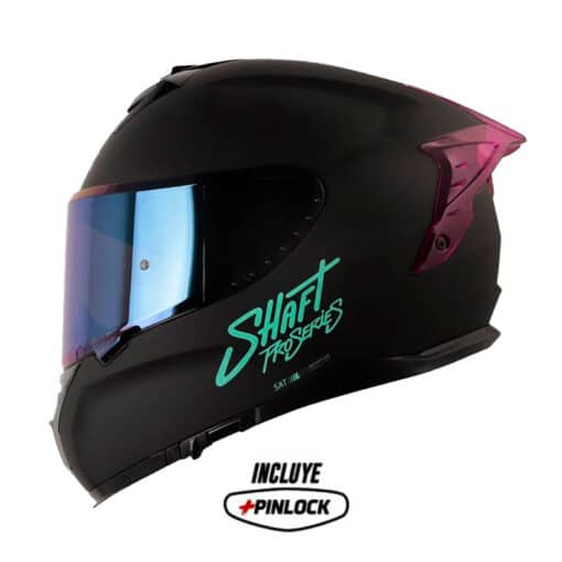 Casco Shaft Pro 610Dv Evo Solid Negro Turquesa Visor Iridium Azul