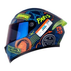 Casco X_One X-500Gt Passport Azul Amarillo Visor Iridium Azul