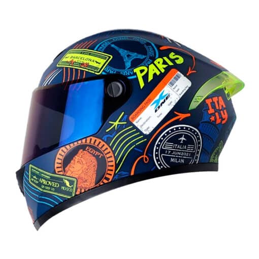 Casco X_One X-500Gt Passport Azul Amarillo Visor Iridium Azul