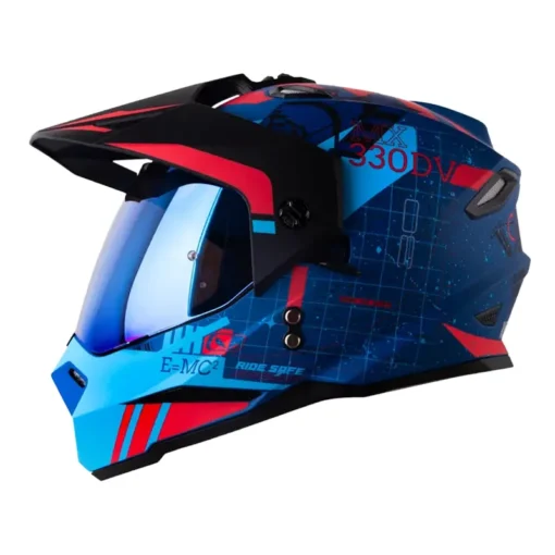 Casco Hro Mx-330Dv Space Azul Rojo Visor Iridium Azul