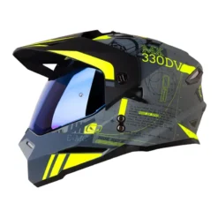 Casco Hro Mx-330Dv Space Race Gris Oscuro Amarillo Visor Iridium Azul