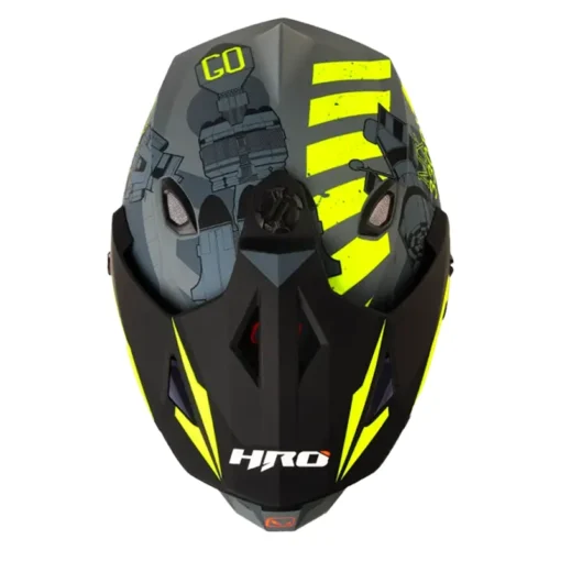Casco Hro Mx 330Dv Space Race Gris Oscuro Amarillo Visor Iridium Azul 2 - ZONABIKER LA 21 1