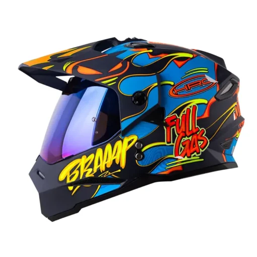 Casco Hro Mx-330Dv Stay Wild Azul Amarillo Visor Iridium Azul
